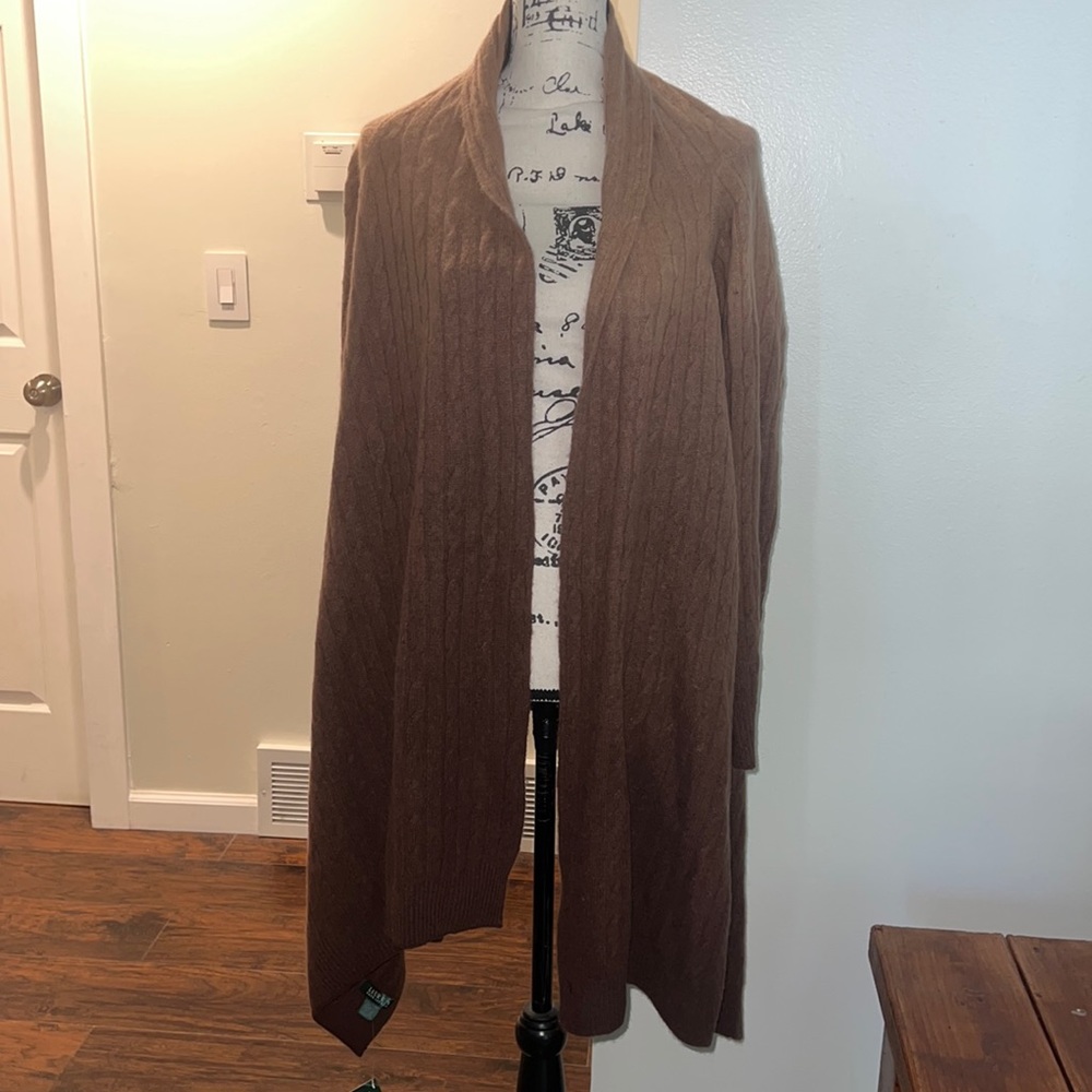 Lauren Ralph Lauren Brown Faded Shrug With Sleeves